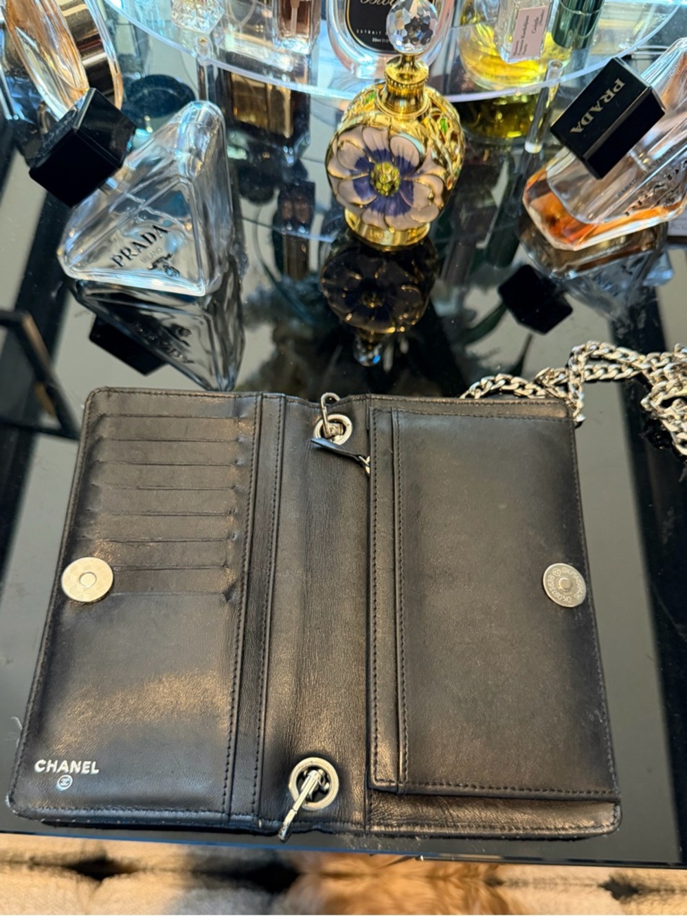 Vintage CHANEL Black Quilted Perforated Leather Crossbody with Silver Chain - Picture 3 of 3